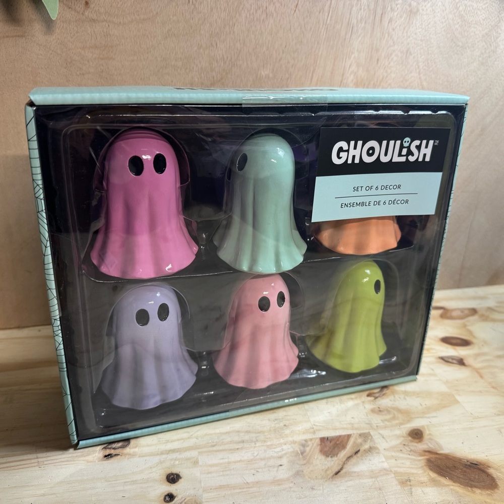 Halloween Ghoulish Pastel Mini Ghost Figurines Tabletop Decor Set of 6